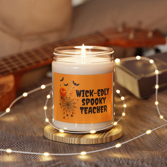 Halloween candle gift for teacher, candle gift, funny candles, Halloween candles, horror candles, monster candles, soy candles, soy wax candles, witch candles, witchy candles,Wick-edly spooky teacher