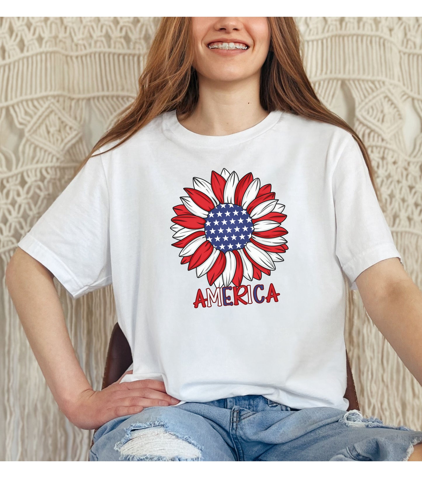 America Sunflower Shirt, USA Flag Flower T Shirt, Gift For American, 4th Of July Flag Graphic T-Shirt, Freedom TShirt, Independence Shirt